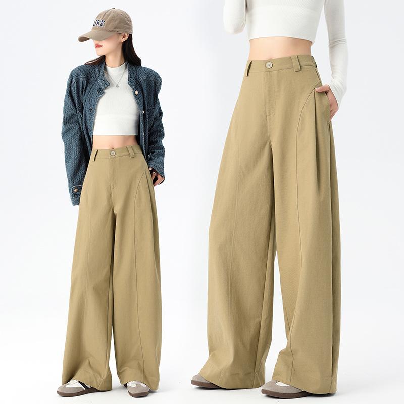 Women's High Waist Wide Leg Pants Loose Fit Office Elegant Solid Color Non-Stretch Straight Leg Casual Trousers