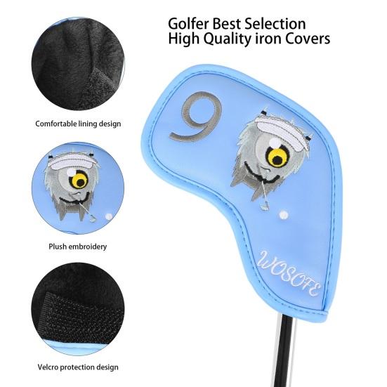 9Pcs Golf Club Head Covers Golf Club Wedge Iron Protective Headcover Thick Faux Leather Golf Iron Head Covers Golf Accessories