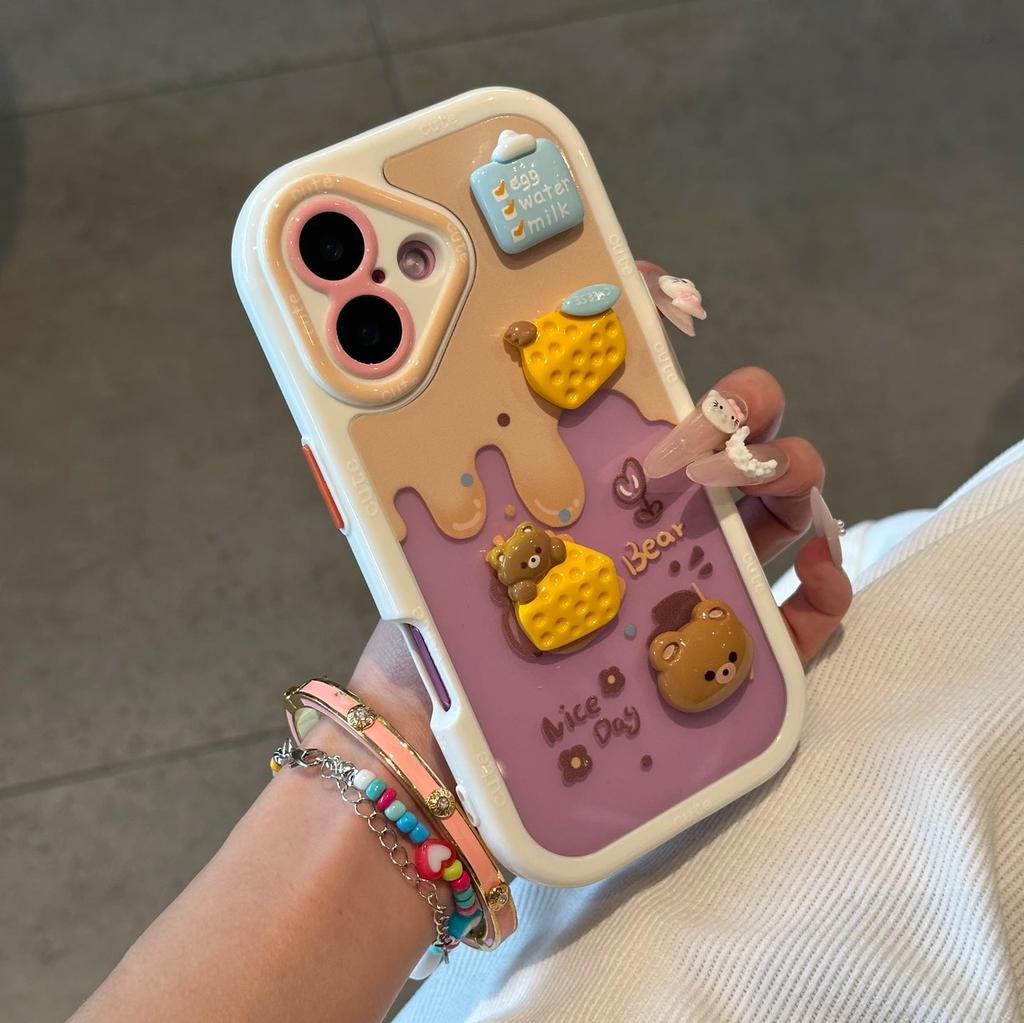Cheese Bear is suitable for iPhone 17 Pro Max phone case, iPhone 16 Pro, Xiaomi OPPO shockproof full coverage
