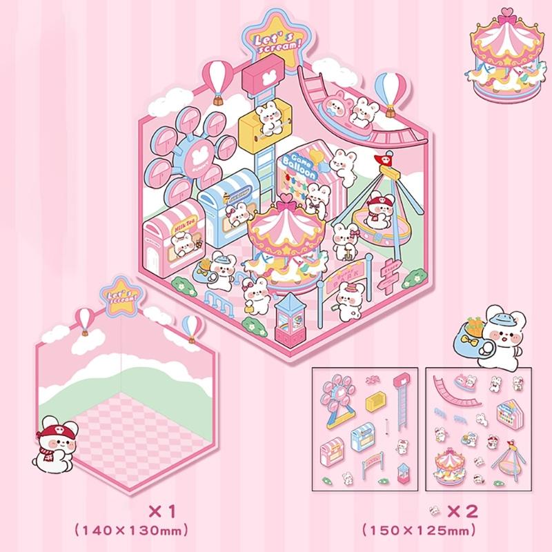 3D House Scene Sticker Miniature Simulated Cabin Scene Sticker for Scrapbooking Journal Notebook Photo Album Phone Case