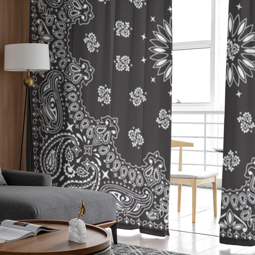 Czarne Zasłony Przezroczyste z Wzorem Bandana do Salonu Sypialni Zasłony Tiulowe Zasłony na Okno Kuchenne Panel