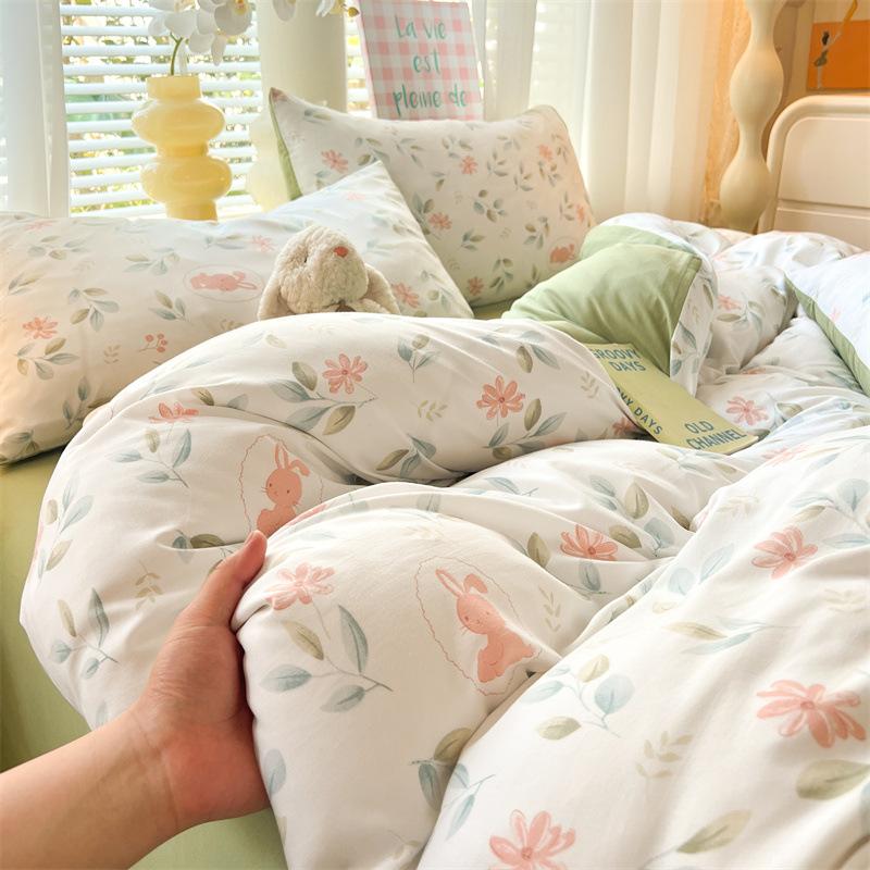 Class A Maternal And Infant Grade Washed Cotton Bed Four-Piece Set, Children'S Cartoon Bed Sheet Quilt Cover, Dormitory Single Quilt Cover 3Pcs Set