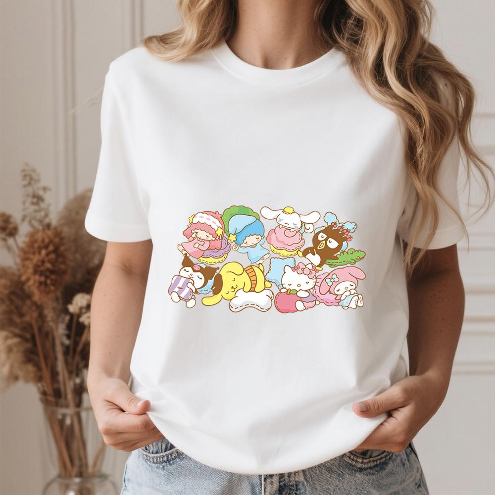 

2026summer Hello Kitty and Friends Sweet Dreams Print Cotton Soft T Shirt for Women Casual Comfy Daily Wear Top S