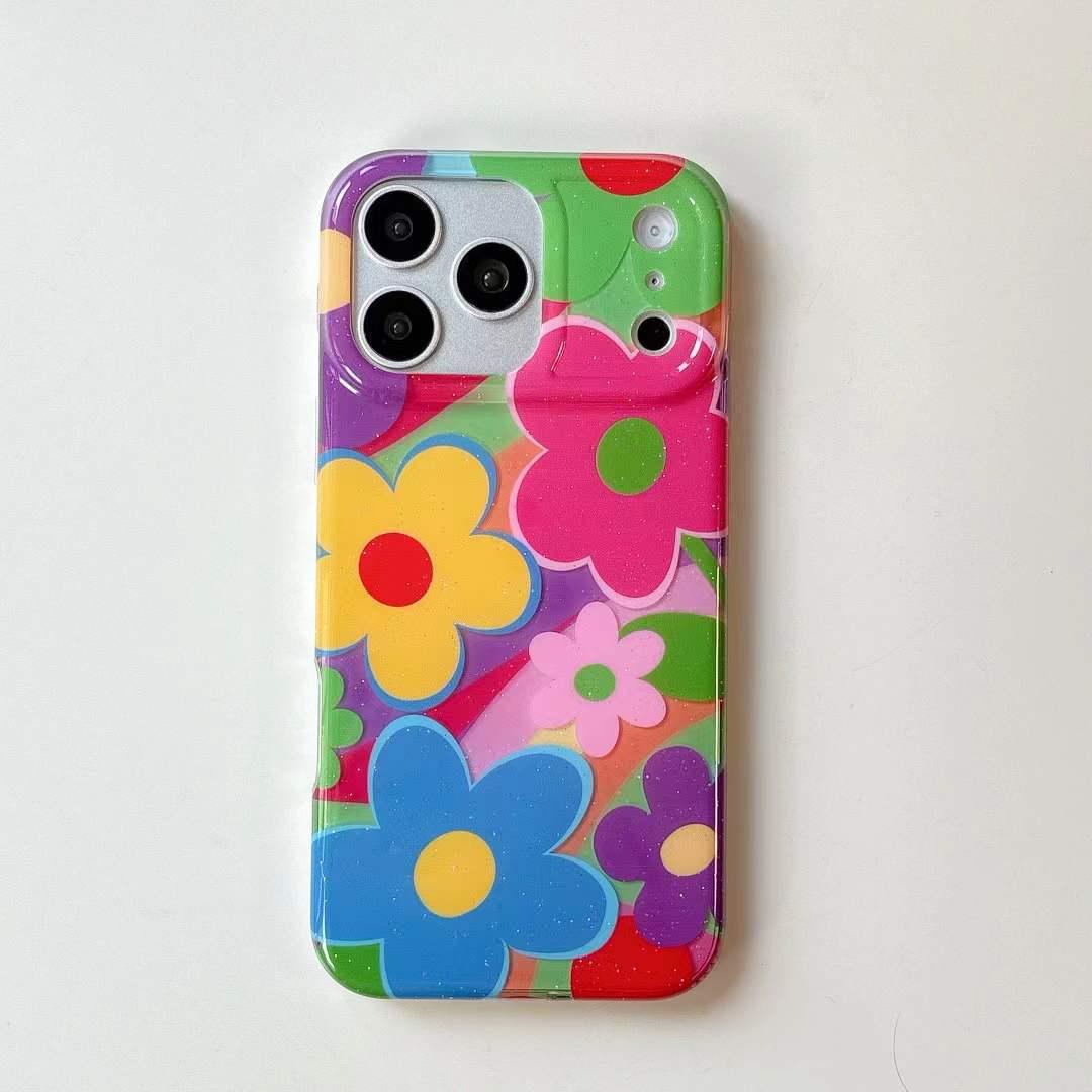 

Dopamine Glitter Floral Phone Case for iPhone 14/15/16/17 Pro Max - Vibrant Spring Style for Women iPhone 15