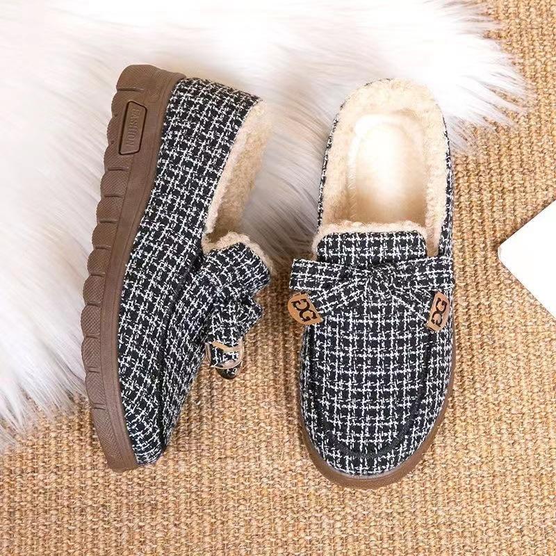 Winter new one-pedal Beijing cloth shoes, piled and thickened warm and non-slip student women's cotton boots