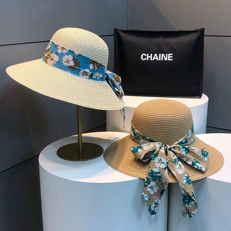 Straw hat children 2025 new summer outing seaside big brim beach hat Hepburn wind shading sun protection straw hat