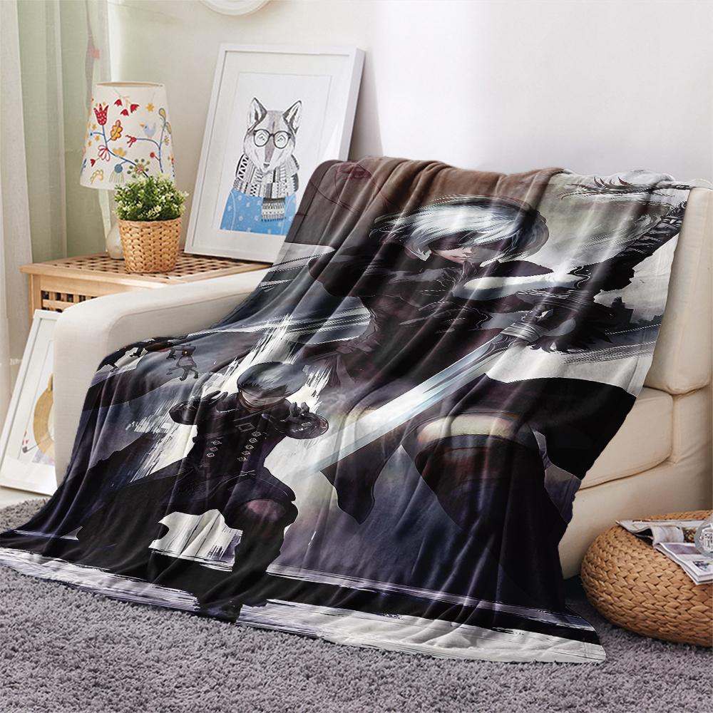 1Pc Yorha 2b Print Flannel Blanket, High quality Comfortable for All Seasons, Home Decor, Warmth and Comfort, Perfect for Christmas Gifts