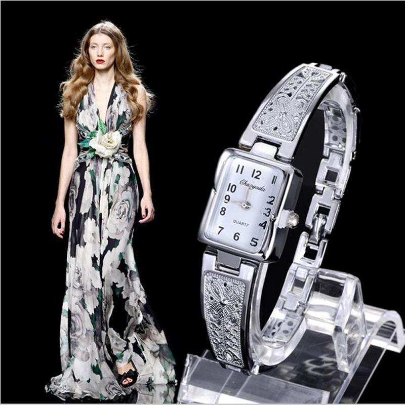 Women's Bracelet Watch Light Luxury Trendy Printed Royal Roman Style Gold Square Ladies Fashion Quartz Watches  Accessories