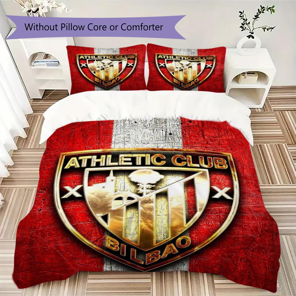 Athletic Club de Bilbao Ensemble de couette à motif Housse de couette Taie d'oreiller Décoration de maison Cadeau d'anniversaire (1 * housse de couette + 2 * taie d'oreiller sans garnissage)