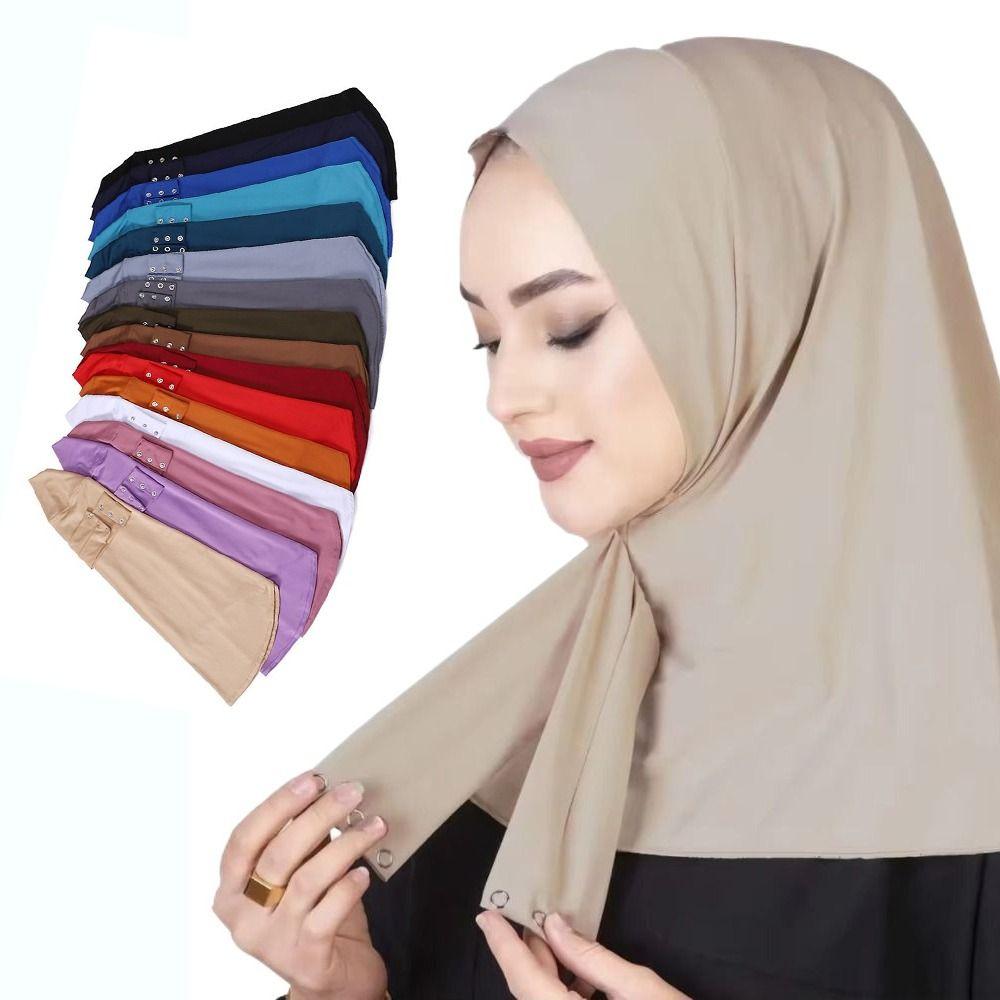 Retro Snap Fastener Ramadan Hijab Soft Breathable Triangle Hair Scarf Adjustable Elastic Islam Headwrap Hair Accessories