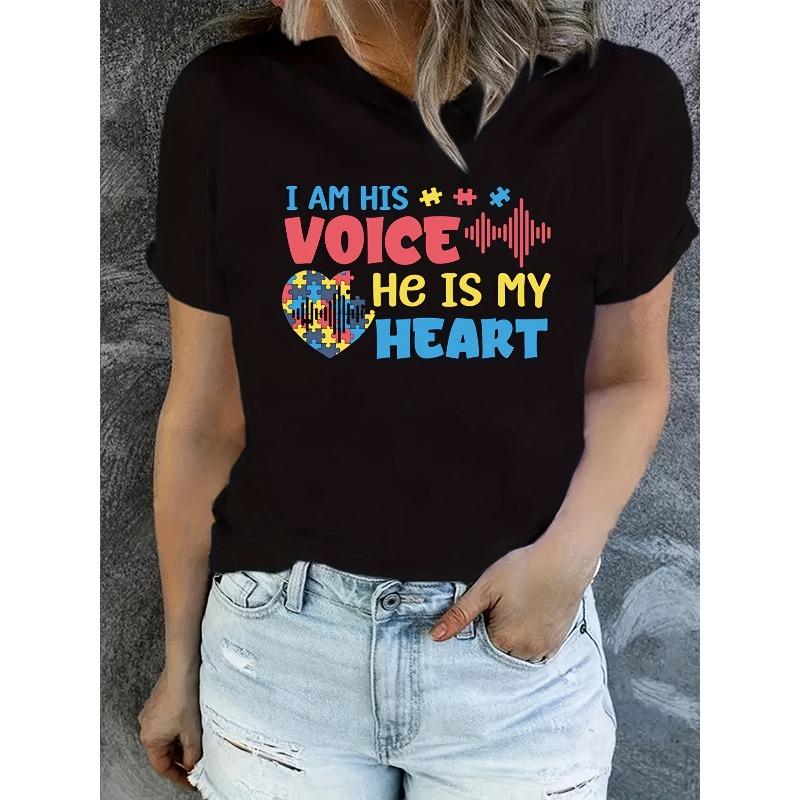 

Womens Letter Heart Graphic Short Sleeve Round Neck Casual Sports T Shirt Fashion Activewear Top 4XL чорний