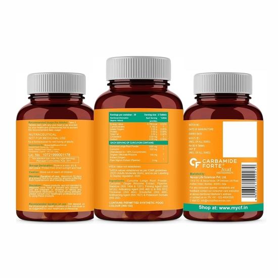 Carbamide Forte Curcumin Tablets with Piperine and 95% Curcuminoids | Anti inflammatory Supplement for Adults| 60 Veg Tablets