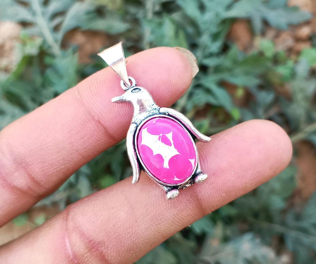 Turquoise Gemstone 925 Sterling Silver Plated Penguin Pendant