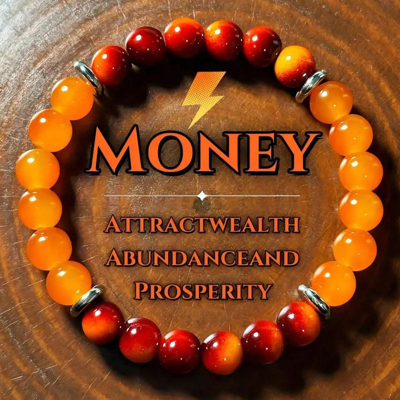 

Браслет-стретч «Процветание и удача» - 8 мм Оранжевый кварц с красным градиентом, Камень богатства Идеальный подарок на любой случай