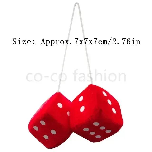 Car Fuzzy Plush Dice with Dots Retro Square Plush Hanging Mirror Fuzzy Dices for Pink Car Interior Ornament Decoration Amagi