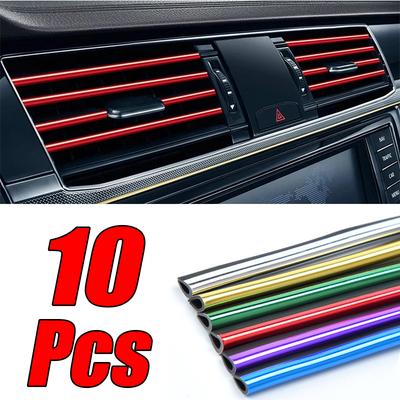 10 Adet 20cm U Şeklinde Araba Hava Çıkışı Dekorasyon Şeridi Krom Kaplama PVC Renkli Parlak Araba Trim Şeridi Oto İç Aksesuarları
