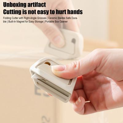 Magnetic Folding Cutter with Ceramic Blade Pocket Size Right-Angle Grooves Box Opener Cutter Portable Collapsible Cutting Tools