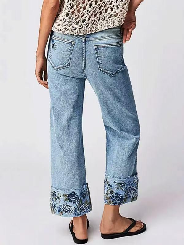 Women's Mid-Waist Straight Leg Embroidered Jeans - Popular Bestseller in Europe and America
