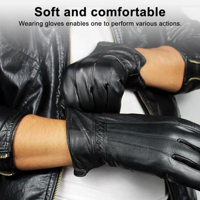 Men Leather Gloves Winter Warm Full-Finger Sports Gloves Touchscreen-Compatible Windproof Cycling Gloves for Outdoor Work Running Errands