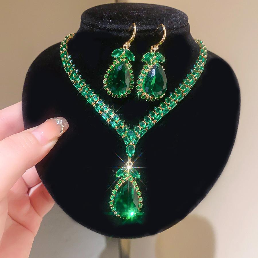 Luxury-Style Court Style Jewelry Set - Silver Needle Waterdrop Tassel Earrings, Pendant Necklace Set For Women - Wedding Jewelry Set