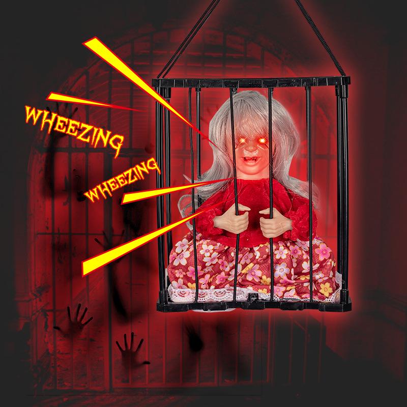 

Halloween Electric Luminous Cage Ghost Simulated Pumpkin Witch Hanging Ghost Prisoner Secret Room Haunted House Horror Props