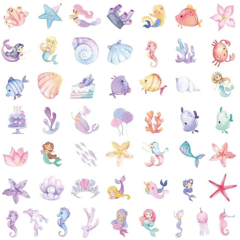 50pcs Waterproof Mermaid Stickers for Suitcase, Car, Laptop, Skateboard, Phone - Decorative Graffiti Set.