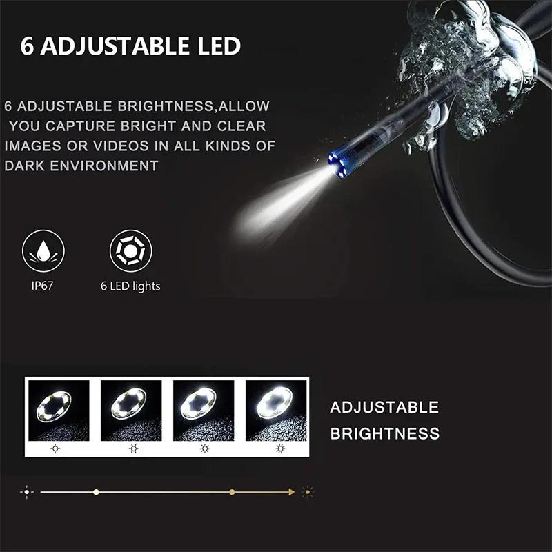 3-in-1 Pipeline HD Endoscope Camera 7 mm 6 LED Car Repair Detector Peeping IP67 Waterproof Pipeline Camera Usb Pc Android Type C