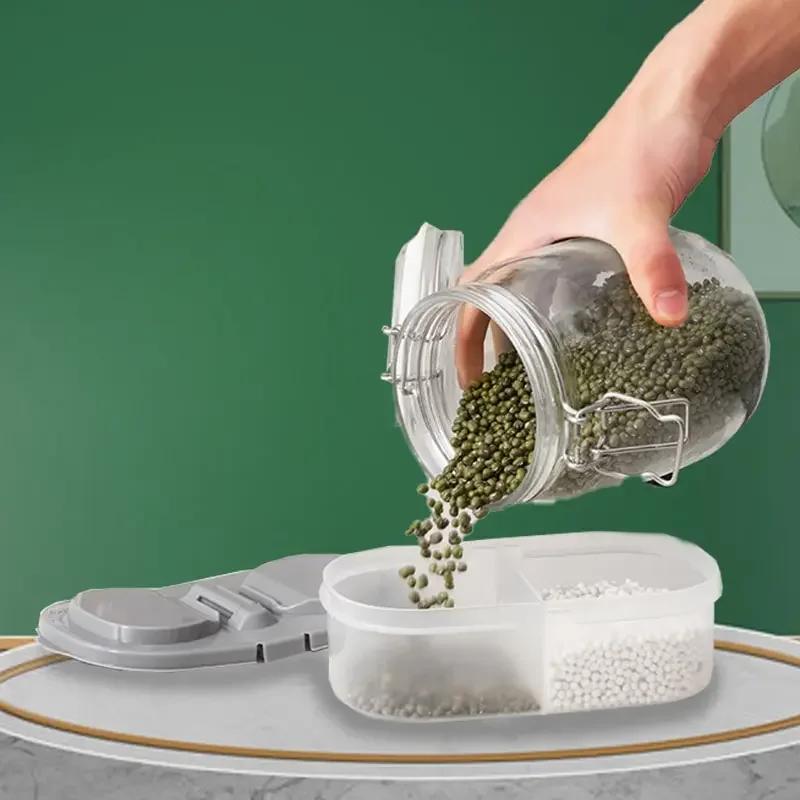 Double-Compartment Sealing Jar with Lid – Multi-Functional Plastic Storage Container for Dried Fruits & Kitchen Use