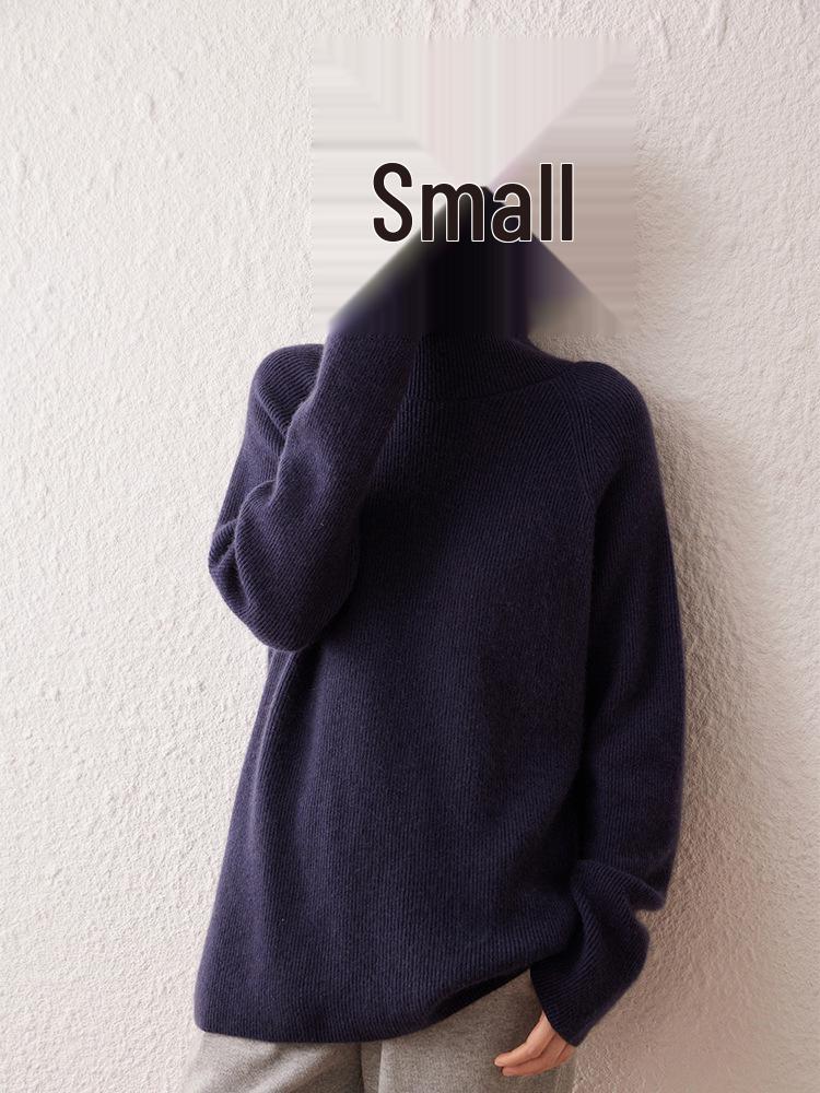 Women's High Neck Cashmere Sweater - 2026 Autumn/Winter Ribbed Knit, Simple Loose Fit, Slimming & Warm