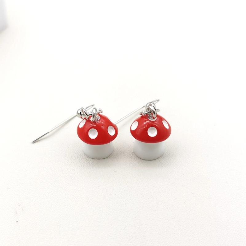 Small Mushroom Shaped Dangle Earrings Cartoons Cute 8 Colors Handmade Drop Earrings For Women Girls Jewelry Lovely Funny Gifts