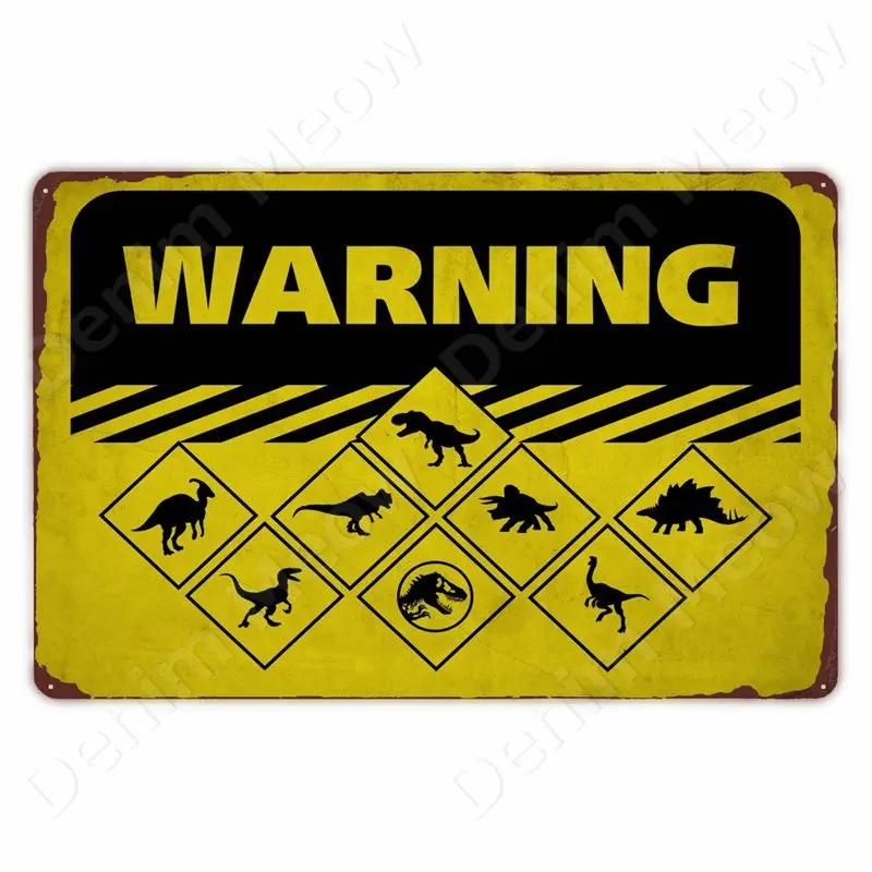 Cuidado con Raptor Señal de Metal Divertida Señal de Reduzca la Velocidad Jardín Hogar Exterior Placa de Zoológico Señal de Advertencia de Dinosaurio Decoración de Pared Vintage