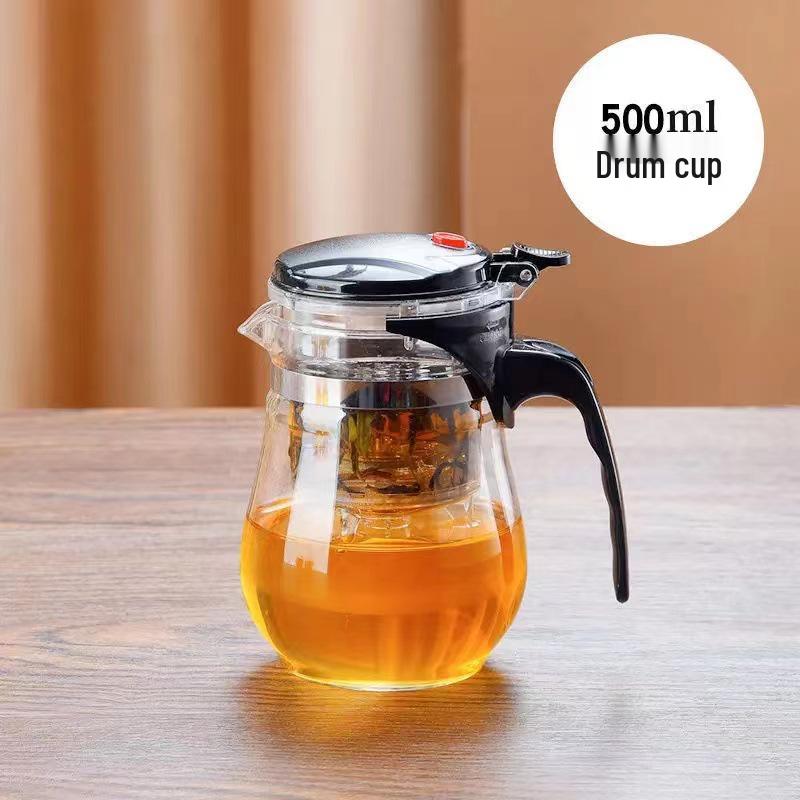 Elegant Heat-Resistant Glass Tea Infuser Pot with One-Button Filtering - Customizable with Logo Option.