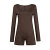 Damen-Jumpsuit, farbig, sexy, eng anliegend, elastisch, sportlich, langärmelig, Shorts