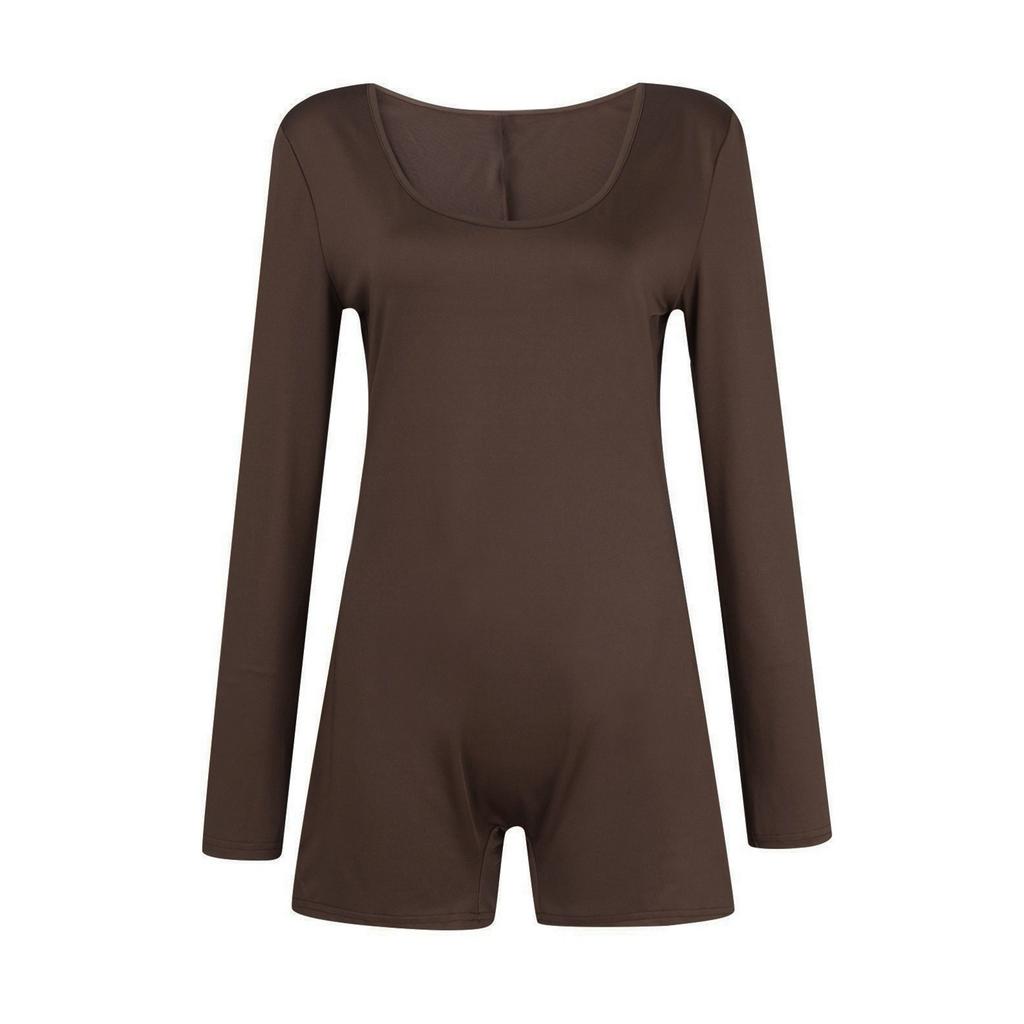 Damen-Jumpsuit, farbig, sexy, eng anliegend, elastisch, sportlich, langärmelig, Shorts