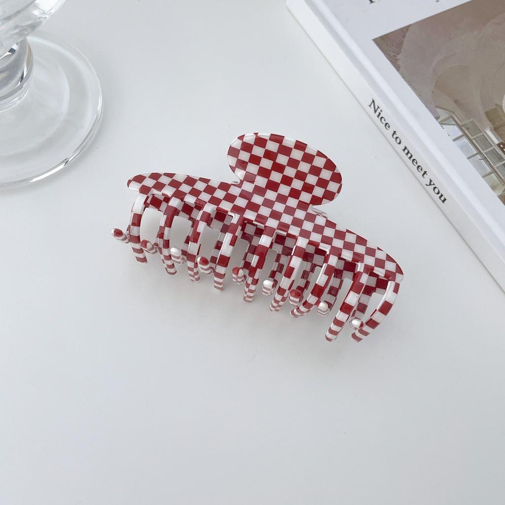 Vintage Plaid Series Red And White Hair Clamps For Women Handmade Pvc Fashion Accessories