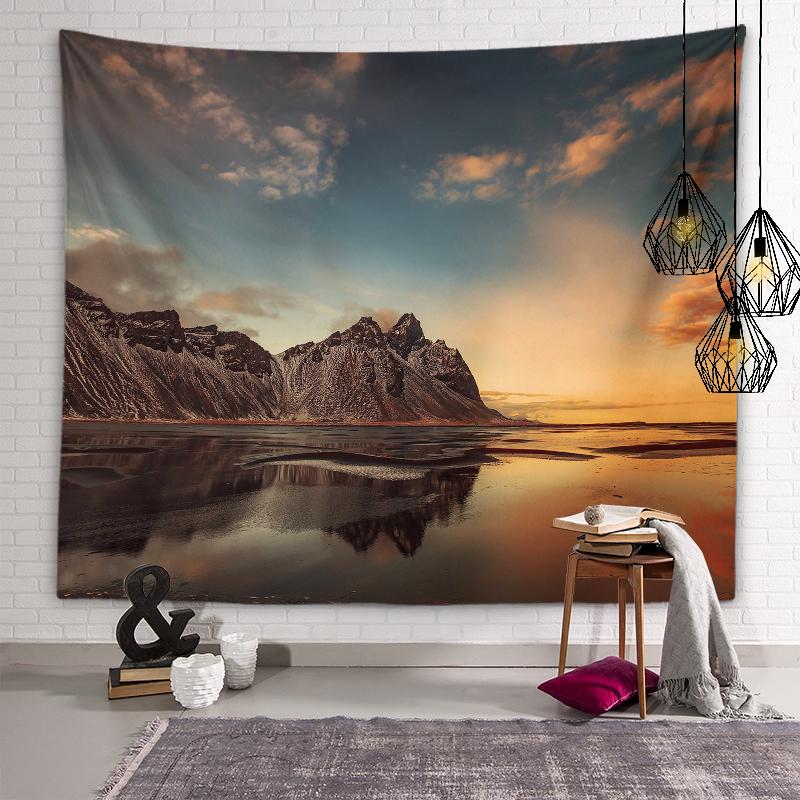 Mountains Lake Flowers Wall Art Decorative Aesthetic Tapestry Backdrop Wall Decor Living Room Bedroom Room Home Decor Tapestry
