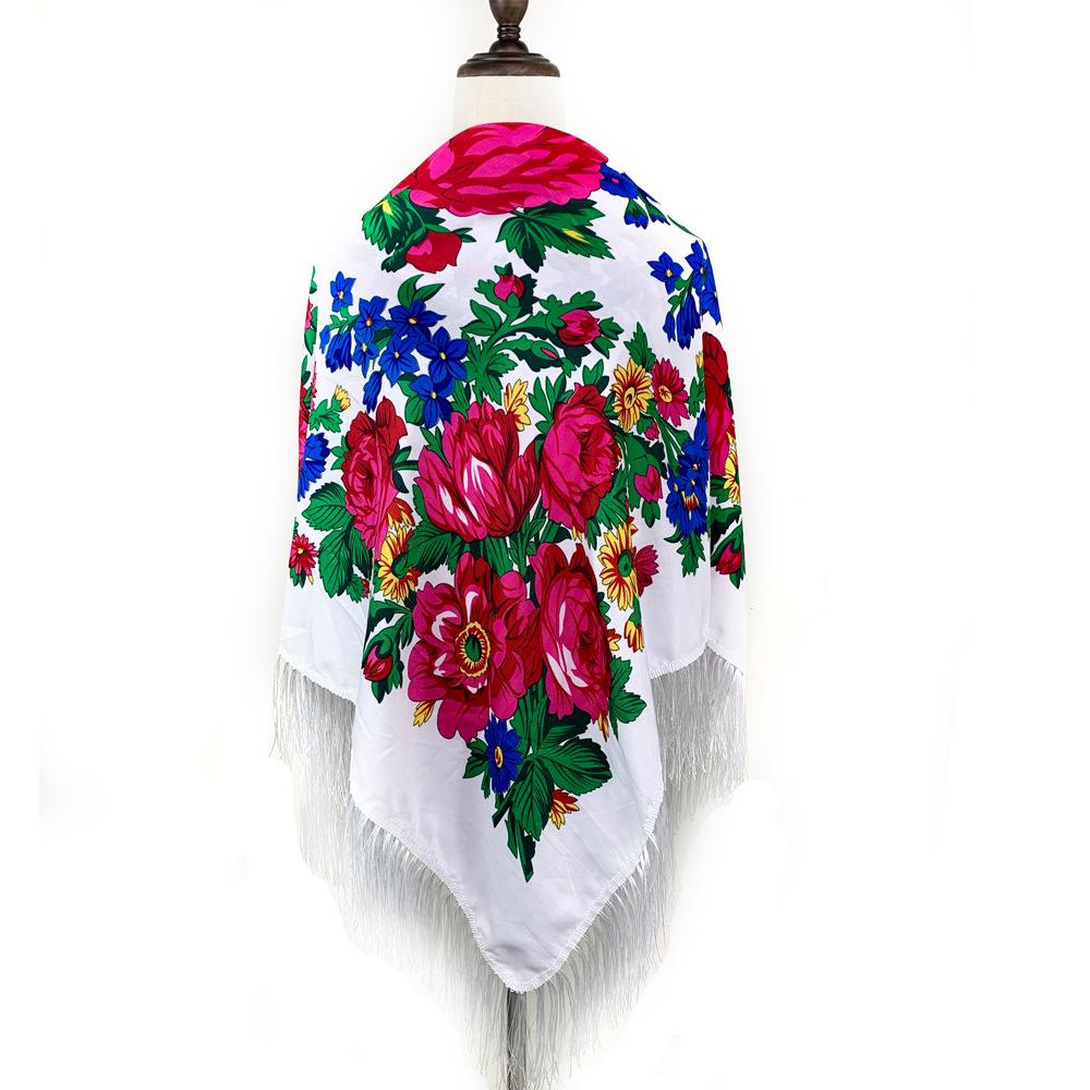 Retro Ethnic Fringe Print Square Scarf