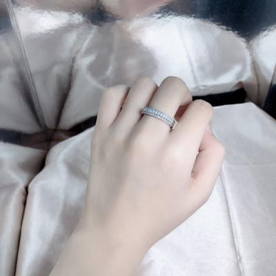 Copper Jewelry Women's Rings European and American Pair Rings Personalized Zircon Three-row Diamond Ring for Women