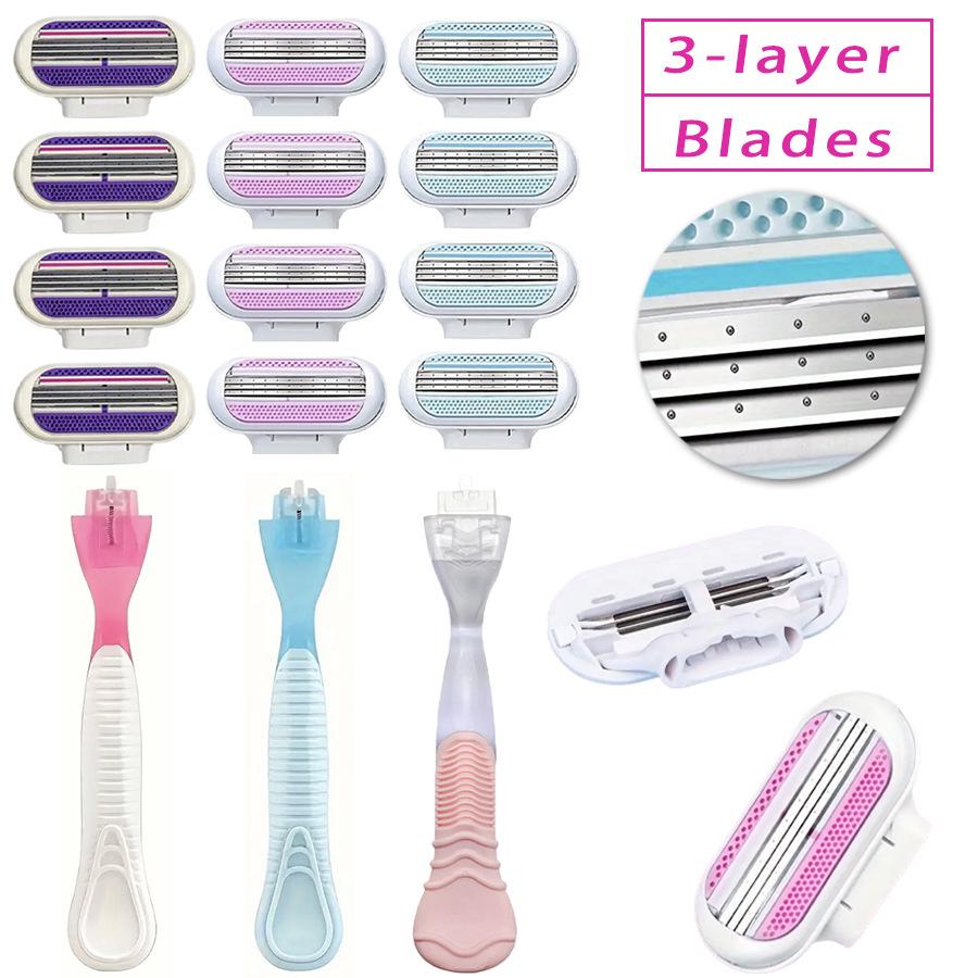 Damenrasierer mit Dreifachklinge und austauschbarem Kopf