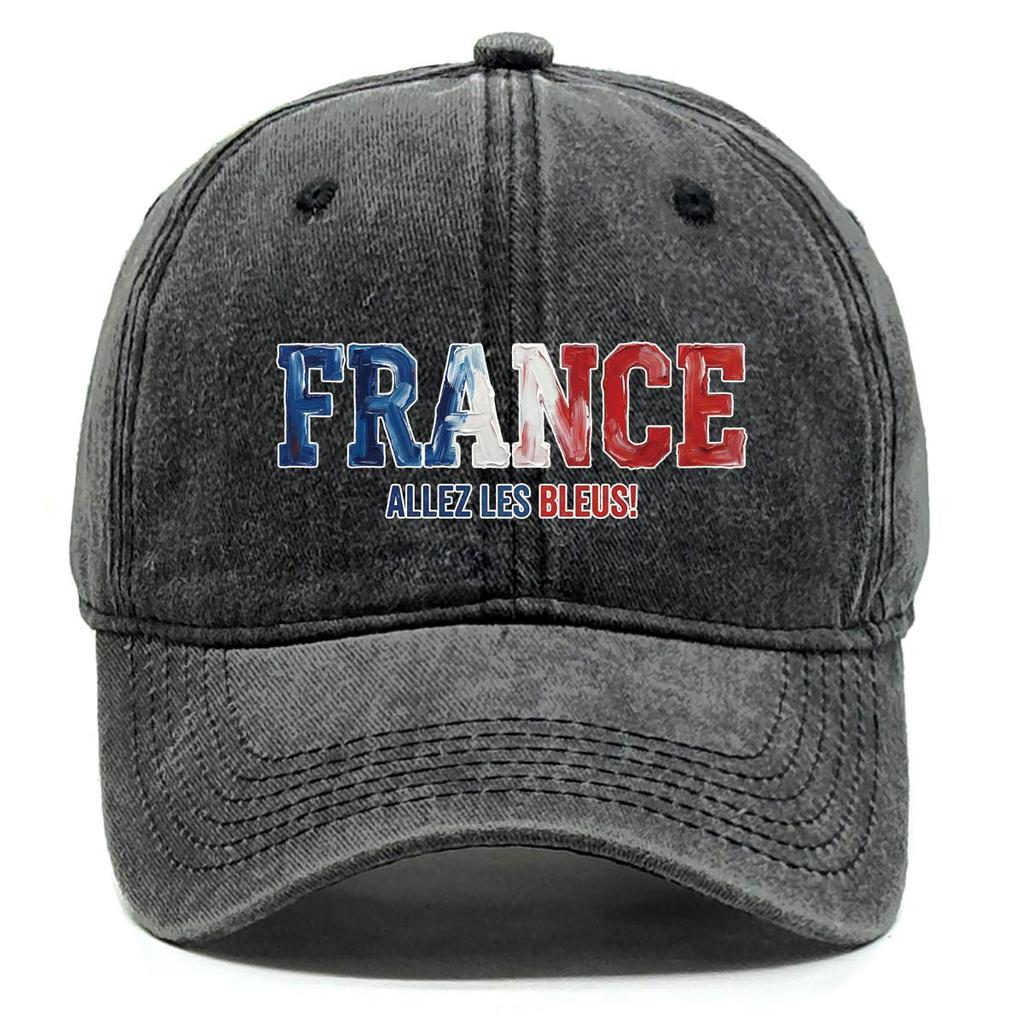 Sun Hat With "FRANCE" "ALLEZ LES BLEUS" Flag Printed , Adjustable Baseball Hat Slouchy Solid Color Retro Cozy Man's Cap