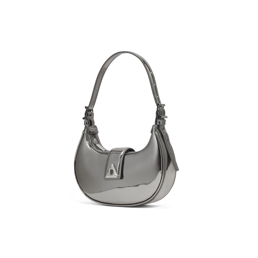 New CHARLES&KEITH PU Crescent Bag, Shoulder Bag Small Women's Noir Black/Chalk White/Cognac Light Umber/Pewter Tin Gray CK2-50271205