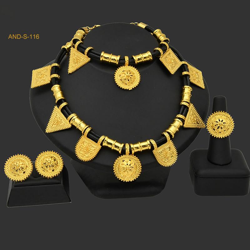2026 Dubai Naher Osten Schmuck Halskette Armband Ohrringe Ring Schmuckset Legierungsschmuck Vierteiliges Set