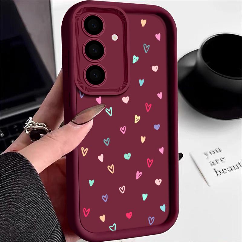 Farge Kjærlighet Hjerter Trykk Matt Støtsikkert Deksel For Samsung S25 S24 FE S23 Ultra S22 A16 A56 A15 A55 A36 A35 A54 Linsebeskyttelse TPU Mykt Telefondeksel