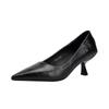 106-2 Pointed Head Shallow Mouth Single Shoes 2025 New Spring Soft Leather Thin Heel Black Professional Work Women's Shoes