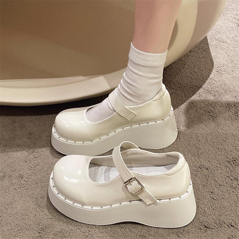 

Туфли Мэри Джейн из лакированной кожи на толстом каблуке, женские туфли на высокой платформе с массивным каблуком, женские туфли на ремешке с пряжкой, с круглым носком 4.5