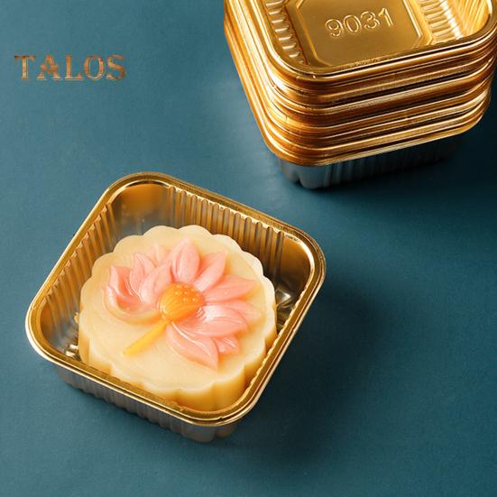 100Pcs Moon Cake Trays Waterproof Multipurpose BPA Free Durable Clear Golden Mooncake Holder for Mid-Autumn Festival