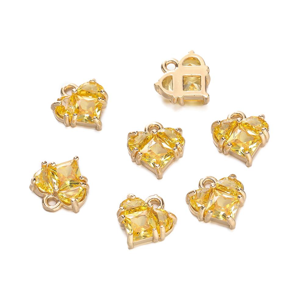 2Piece/Lot 18K Gold Color Plated Heart Charms Pendants with Zircon for DIY Bracelet Necklace Jewelry Making Accessories