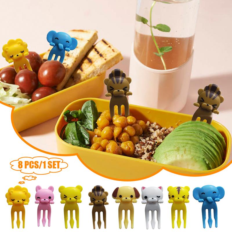 

6/8/10pcs Mini Animal Food Picks For Kids Cute Food Fruit Fork Bento Box Decor Reusable Cartoon Children Snack Cake Dessert Pick