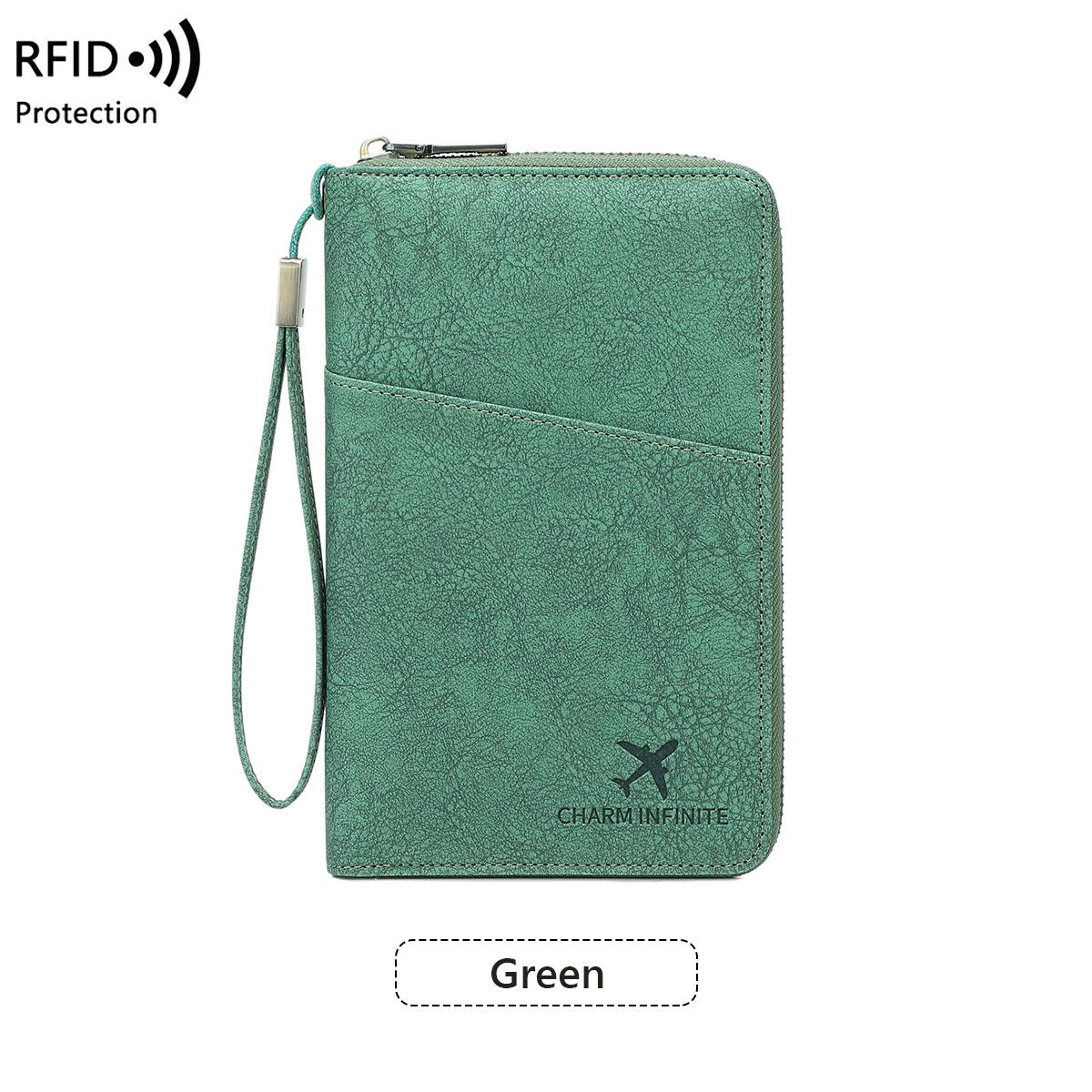 

RFID Passport Holder: Anti-Magnetic, Zippered, Multi-Functional Travel Wallet зелёный