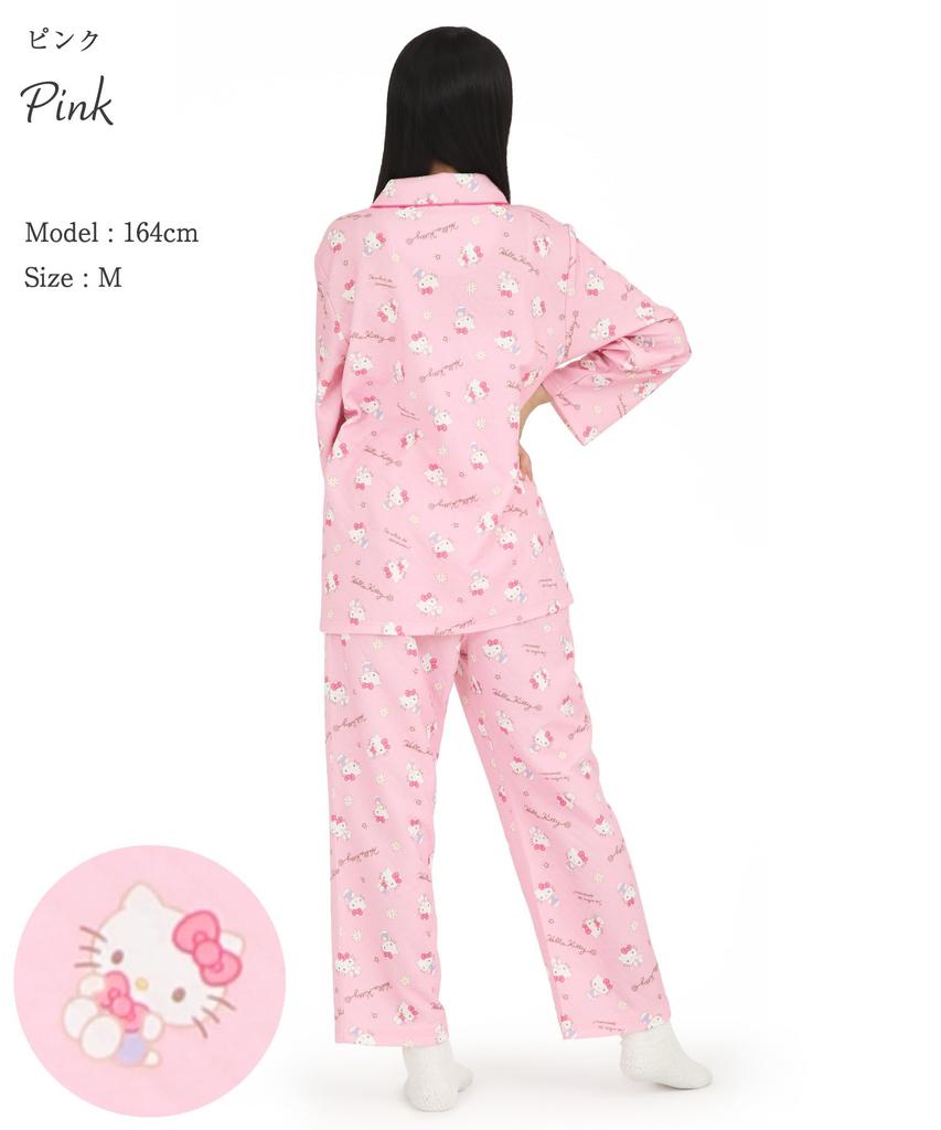 SAZAC Hello Kitty Knitted Quilted Shirt Long Sleeve and Pants Loungewear Women's Pajamas, Set, (Pink/M/SAN1854)